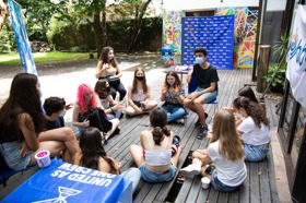 Group of people celebrating on stage