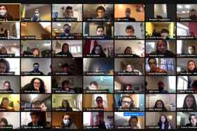 Group of people celebrating on stage