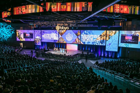 Group of people celebrating on stage